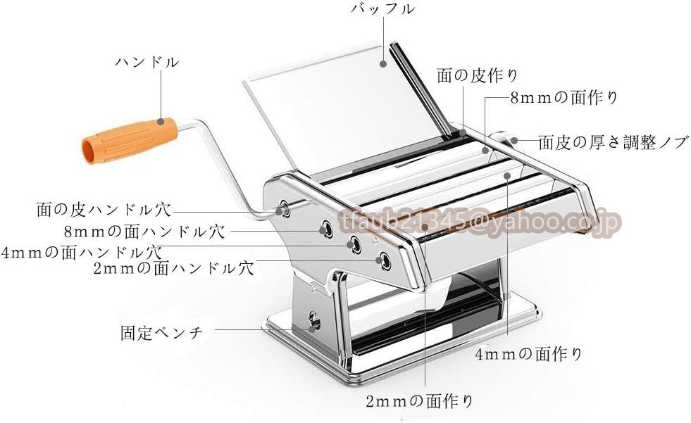 製麺機 麺機 パスタメーカー 2/4/8mm 3種類カッター 分離式 厚さ幅調節可能 ステンレス製 そば/うどん/生パスタ/中華麺 餃子/肉まんなど_画像3