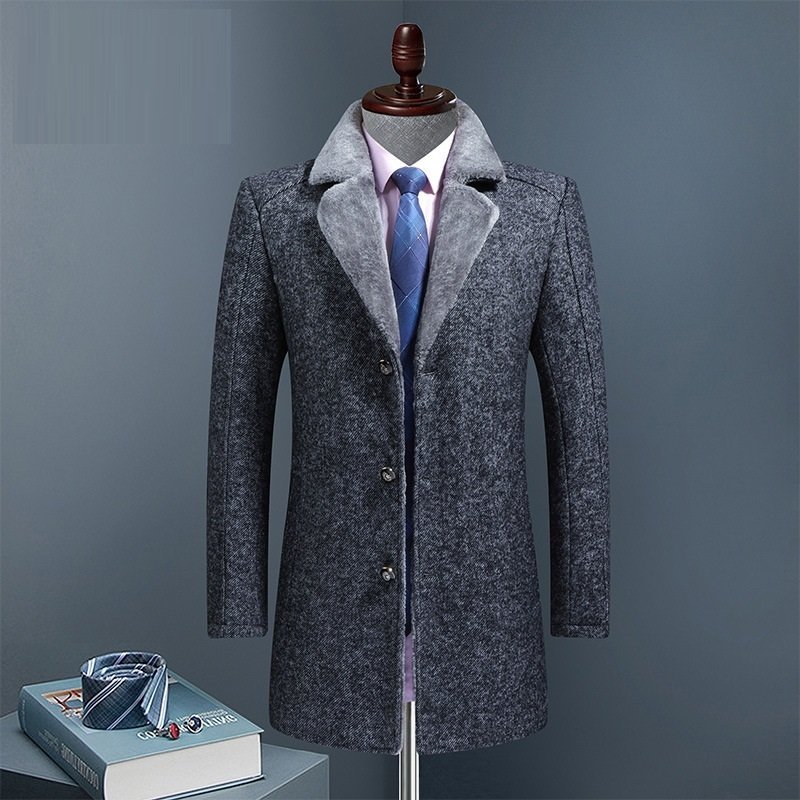 メンズ ビジネスコート 新品ロングコート 厚手 ウール テーラードジャケット 裏ボア 高級 セレブ　WOOL 紳士スーツ M~4XL
