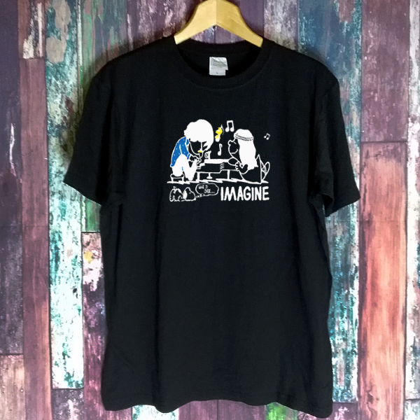 送込　スヌーピーftジョンレノン IMAGINE　半袖Tシャツ　黒　Mサイズ_画像1