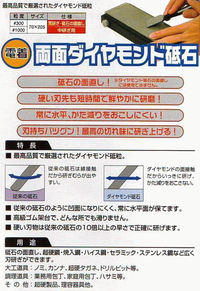 アイウッド ダイヤモンド砥石 #300 & #1000 両面電著 ゴム砥石臺付き