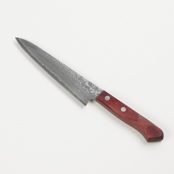半額SALE★ 150mm 両刃 ペティナイフ 粉末ハイスR2 日本製 赤柄 ダマスカス模様 ステンレス 割込み 三徳包丁、万能包丁 半額SALE★ 150mm 両刃 ペティナイフ 粉末ハイスR2 日本製 赤柄 ダマスカス模様 ステンレス 割込み 三徳包丁、万能包丁