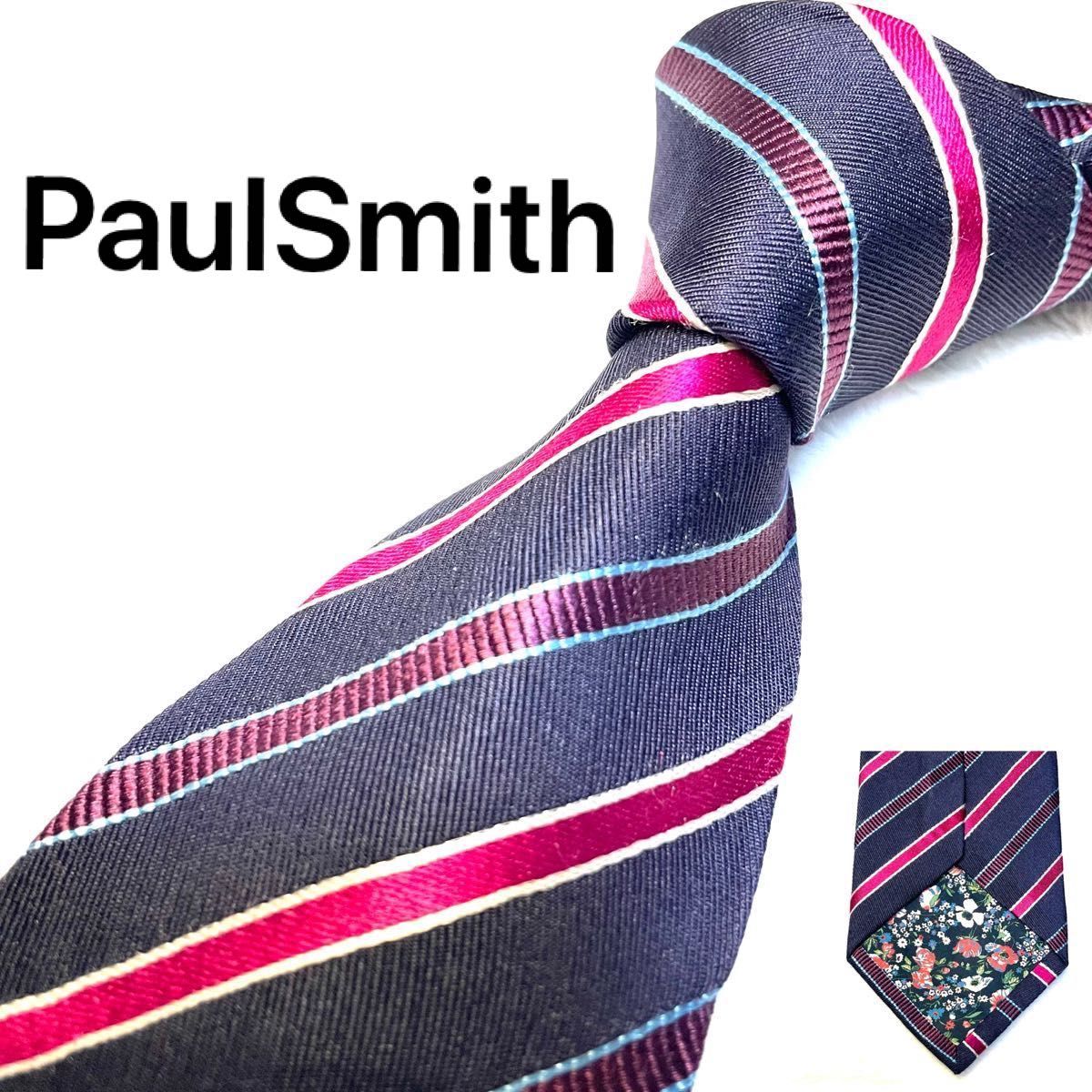 美品　PAULSMITH ネイビー　ストライプ　レジメンタル　ネクタイ