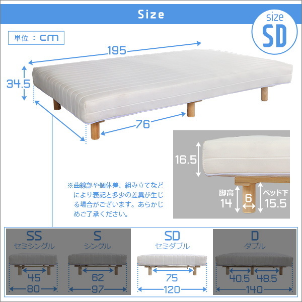 セミダブルベッド 脚付きロールマットレス ポケットコイルスプリング 通気性と耐久性に優れた頑丈設計 ネイビー色 組立品 ⑤_画像10