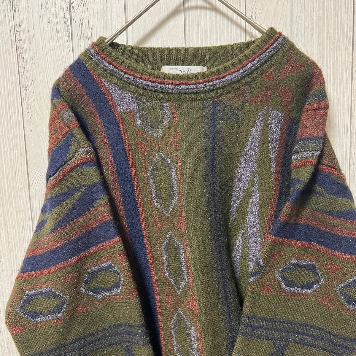 総柄 90s M 古着 デザインニット レトロ感 ゆるダボ ヴィンテージ 希少
