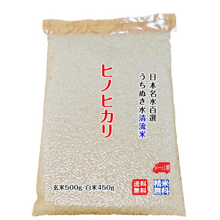 ヒノヒカリ 玄米500g約4合/白米450g約3.5合 2023年産 うちぬき水で育てた清流米 百姓直送 送料無料 メール便 宇和海の幸問屋_画像1