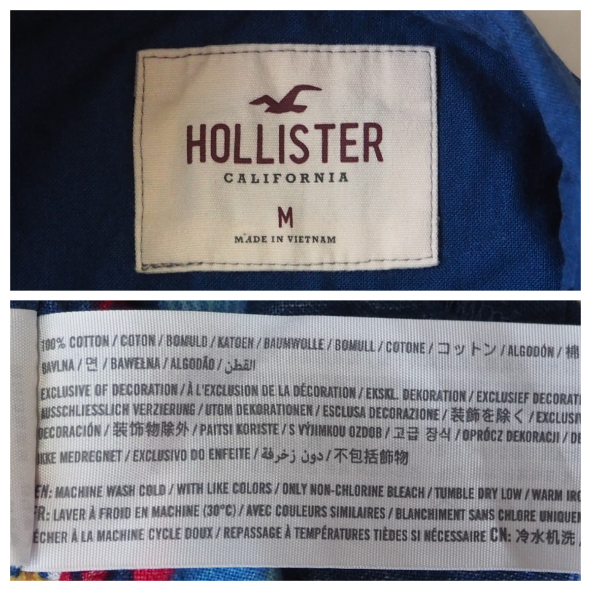 ☆送料無料☆ HOLLISTER ホリスター 古着 半袖 ボーダー 胸ポケット付き ハーフボタン シャツ マチ付き メンズ M ネイビー トップス 中古_画像9