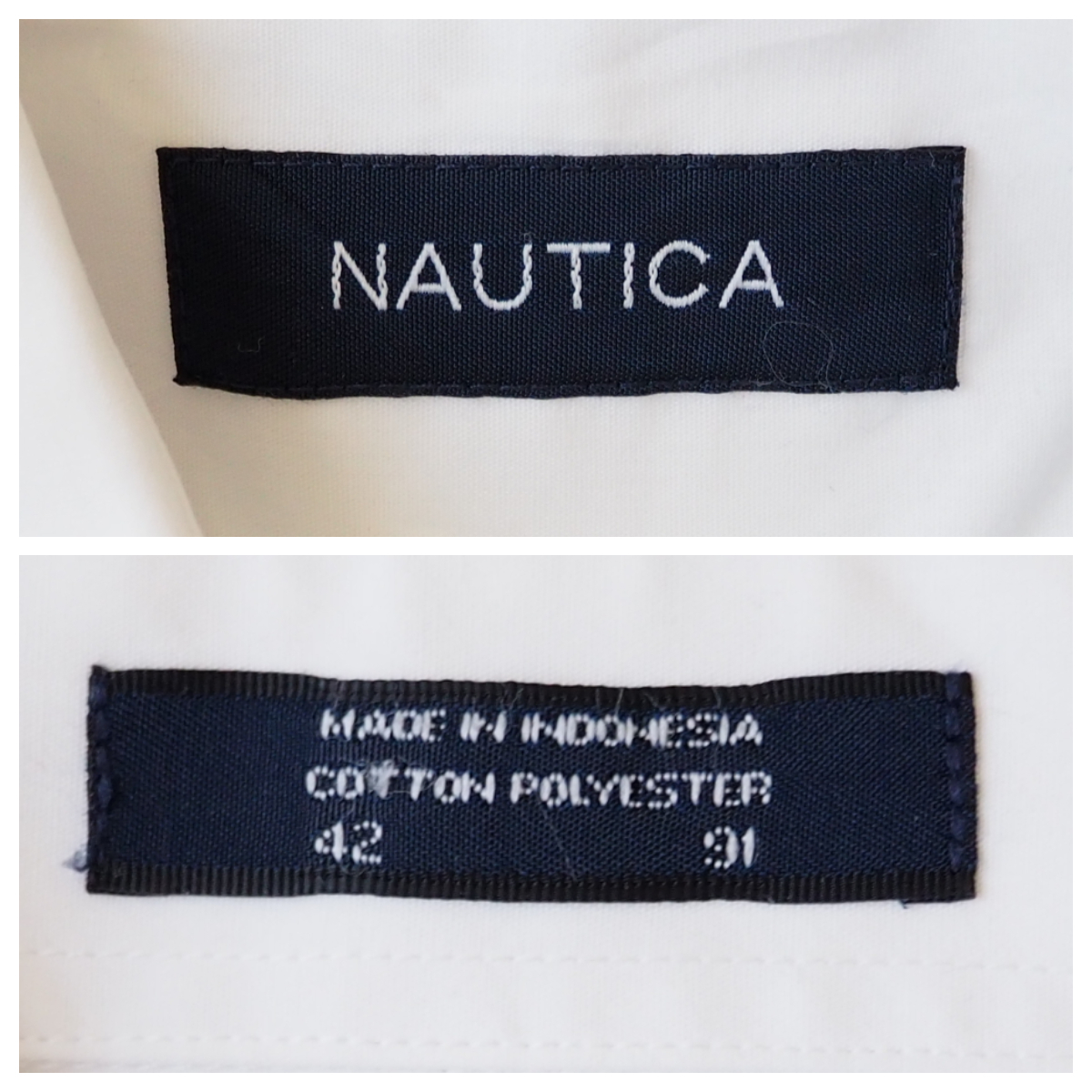 ☆送料無料☆ NAUTICA ノーティカ USA直輸入 古着 長袖 ロゴ 胸ポケット付き ワイドスプレッドカラー シャツ メンズ 大きめ ホワイト 無地_画像9