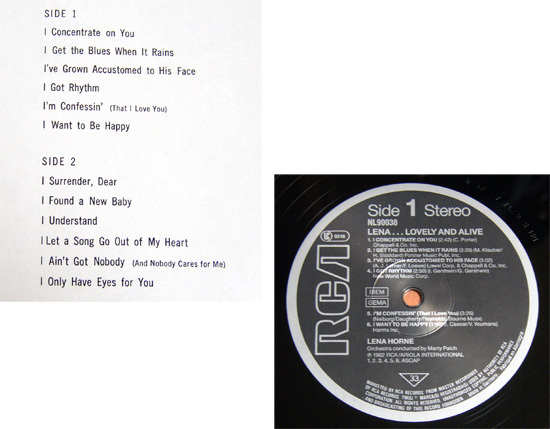 Lena Horne - Lena Lovely And Alive - LP / I Concentrate On You,I Ain't Got Nobody,I Got Rhythm,I Understand,RCA - NL 90038, 1987_画像2