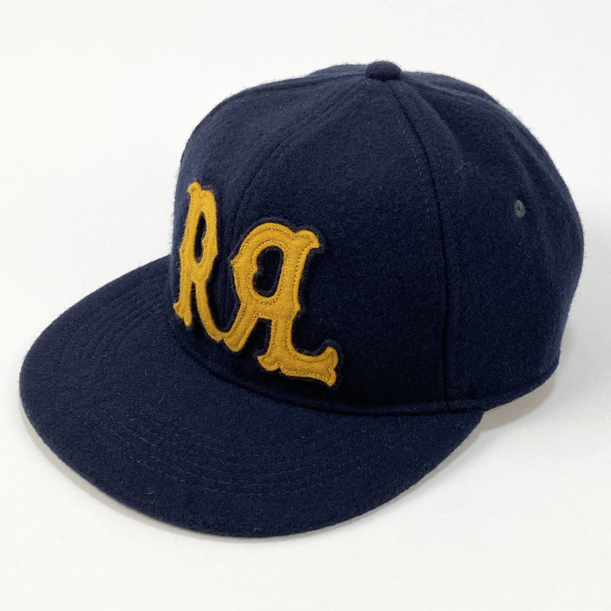 新品未使用 RRL ダブルアールエル APPLIQUED FELT BALL CAP アップリケド フェルト ボール キャップ M(58cm)  ネイビー ウール ベースボール