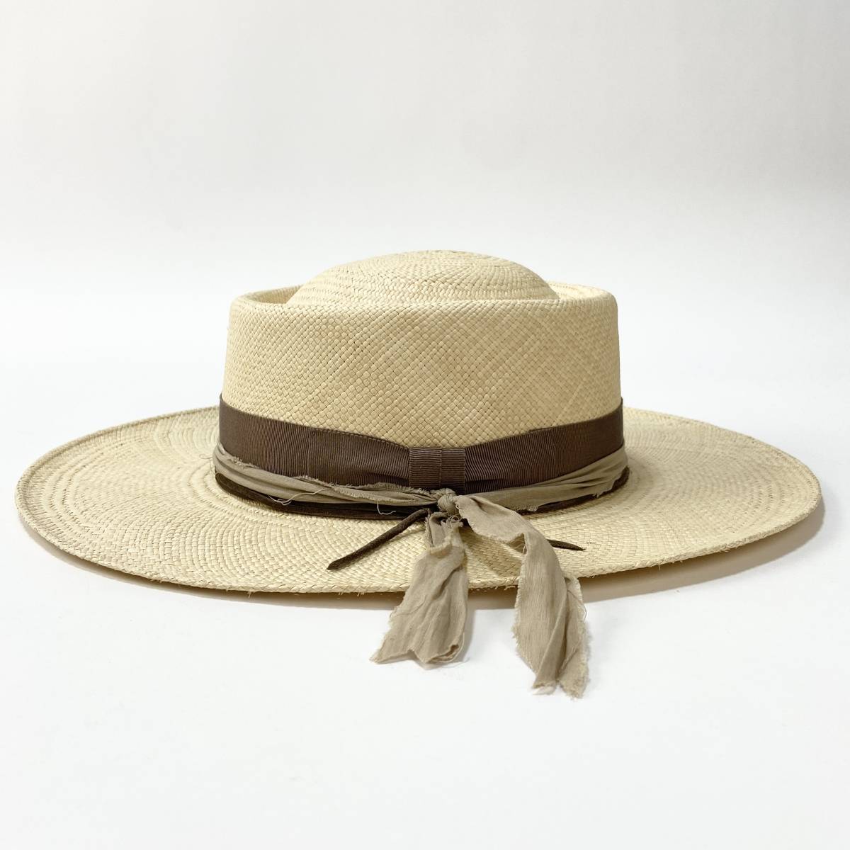 極美品 STETSON エクアドル製 ダメージリボン パナマハット 58cm-