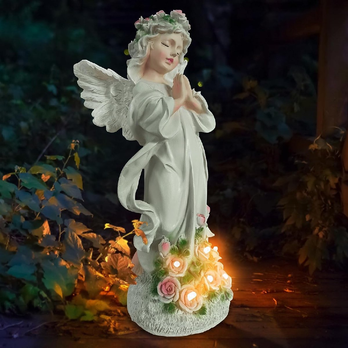 エンジェル花の祈りの天使 ガーデン彫像置物 屋内屋外装飾 ソーラー庭園彫刻 パティオ 芝生装飾 贈り物 輸入品_画像5