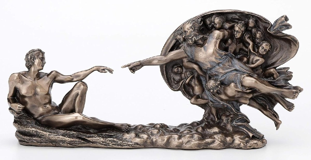 ミケランジェロによる創世記「アダムの創造」ブロンズ風彫像 偉大な宗教芸術 システィーナ礼拝堂 ヴァチカン 贈り物 輸入品