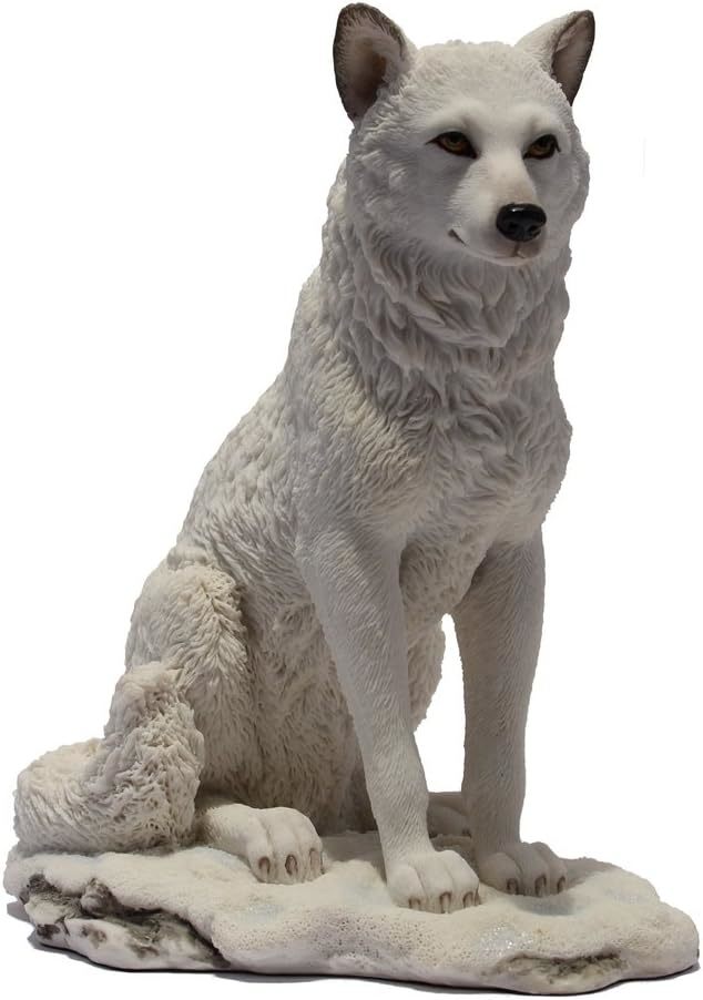 雪の中に座るオオカミ彫像 高さ19.7cm 装飾置物 ホームデコレーション 動物アート プレゼント贈り物 輸入品