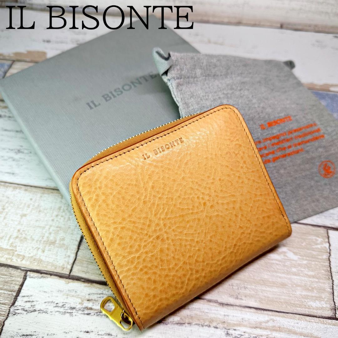 IL BISONTE イルビゾンテ 二つ折り財布 ラウンドファスナー ナチュラル