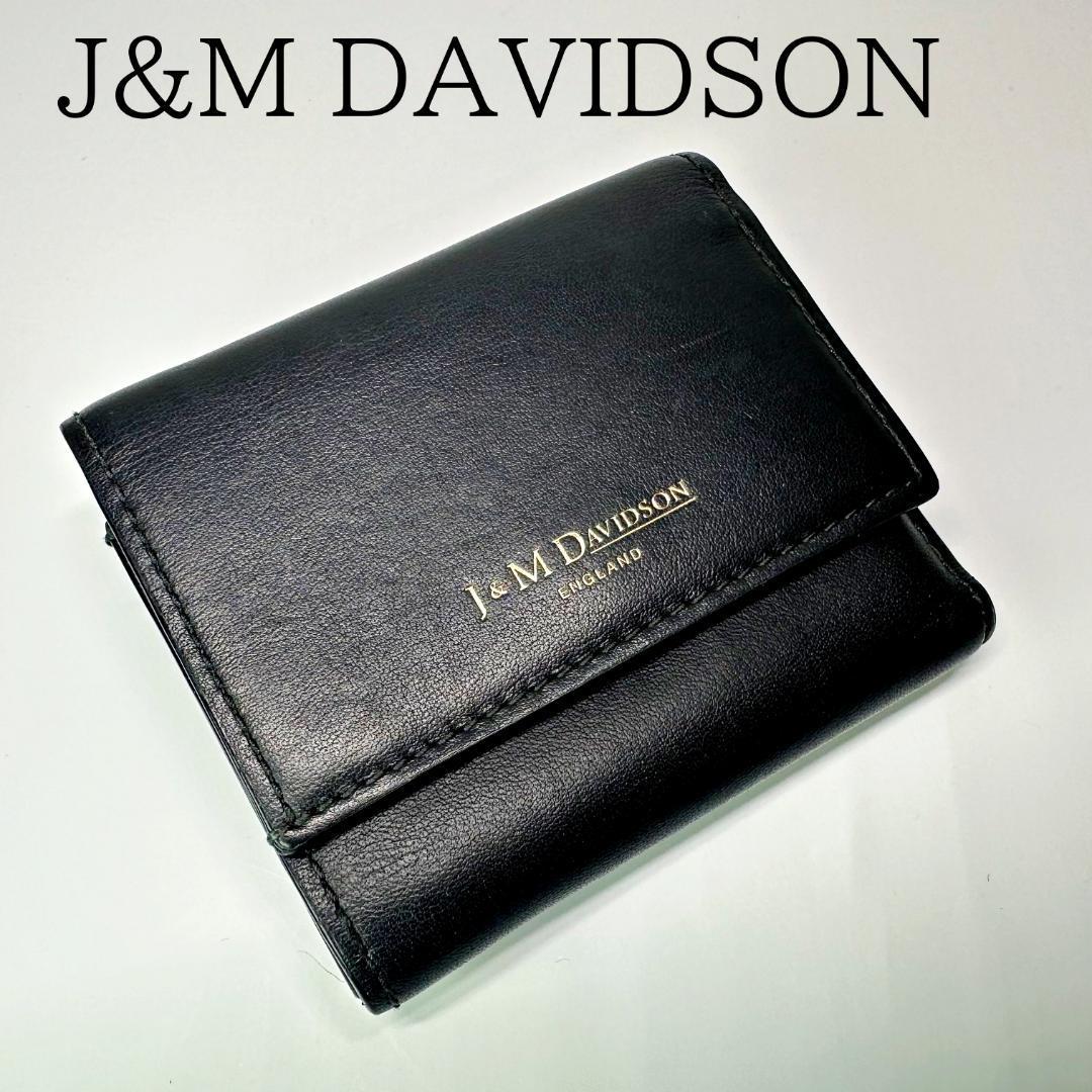 J&M DAVIDSON　ジェイアンドエムデヴィッドソン　レザー　三つ折り財布　ブラック　ミニ財布　コンパクトウォレット