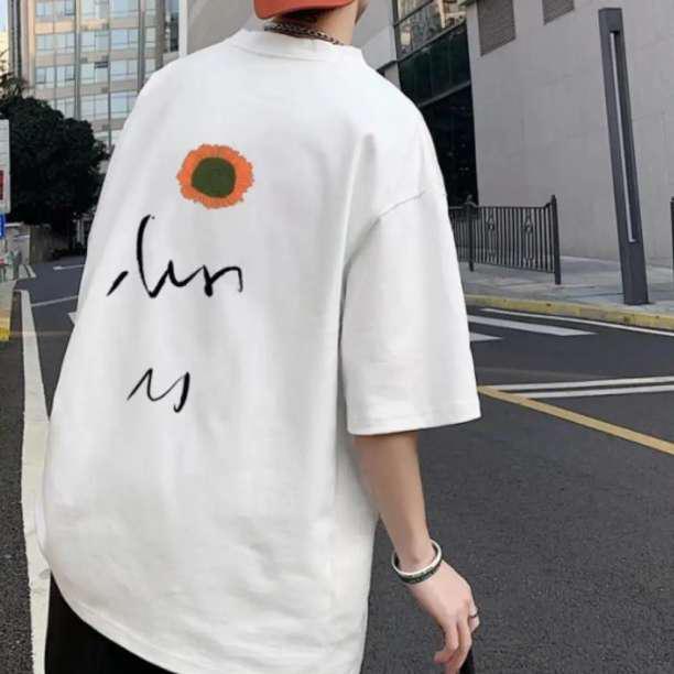 Tシャツ 半袖 五分丈 ホワイト 白 XL 花プリント 韓国 海 デイジ_画像2