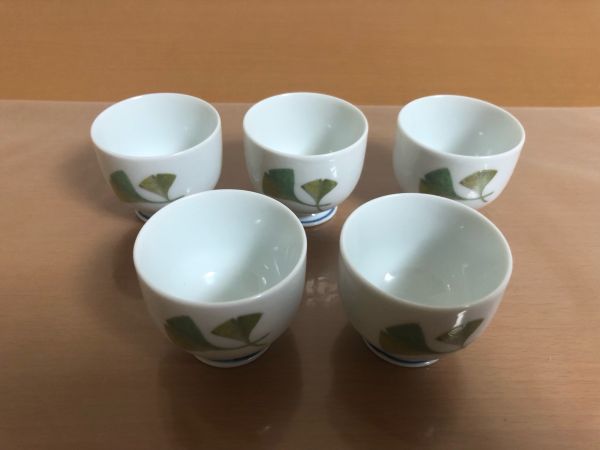 【未使用品】有田焼 柳山作 酒器揃 6点セット 徳利/杯/染付/色絵/銀杏/いちょう_画像5