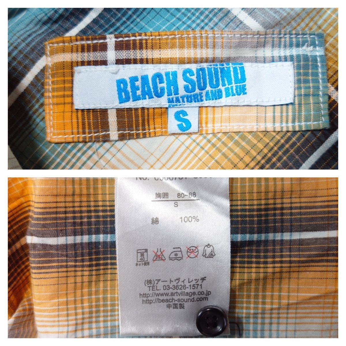 Beach Sound ビーチサウンド // 長袖 チェック柄 プリント ロールアップ シャツ (青系×オレンジ系×白×黒系) サイズ S_画像7
