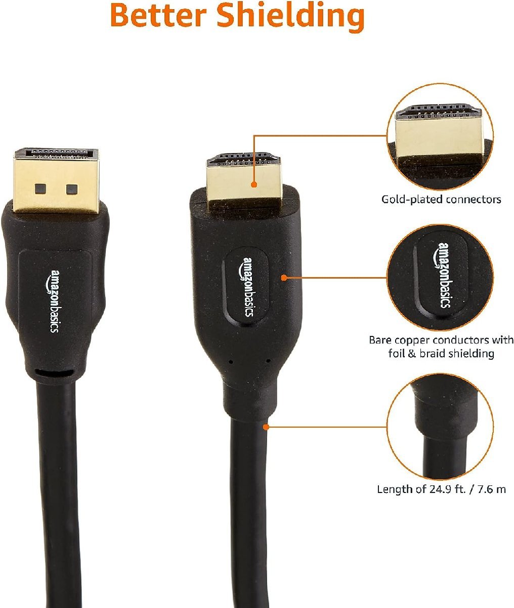 0823-3 アウトレット品 Amazonベーシック DisplayPort to HDMI A/Mケーブル 7.6m ハイスピード ブラック_画像5