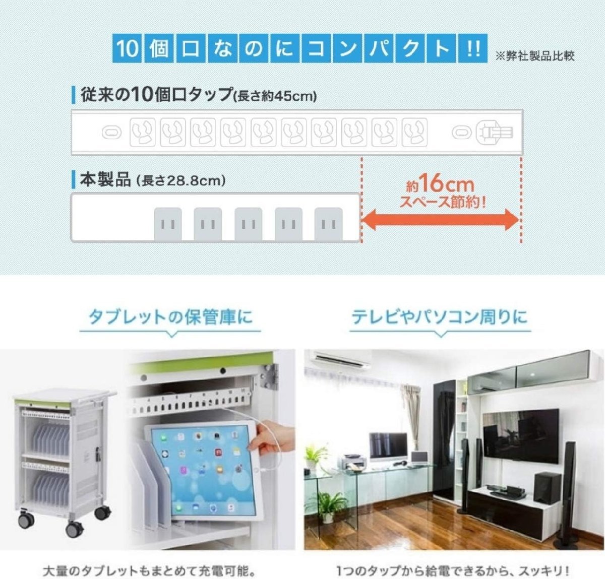 0817-4 展示品 サンワサプライ 電源タップ 10個口・3m 雷ガード 一括集中スイッチ 裏面マグネット スイングプラグ TAP-SP2110-3BK_画像8