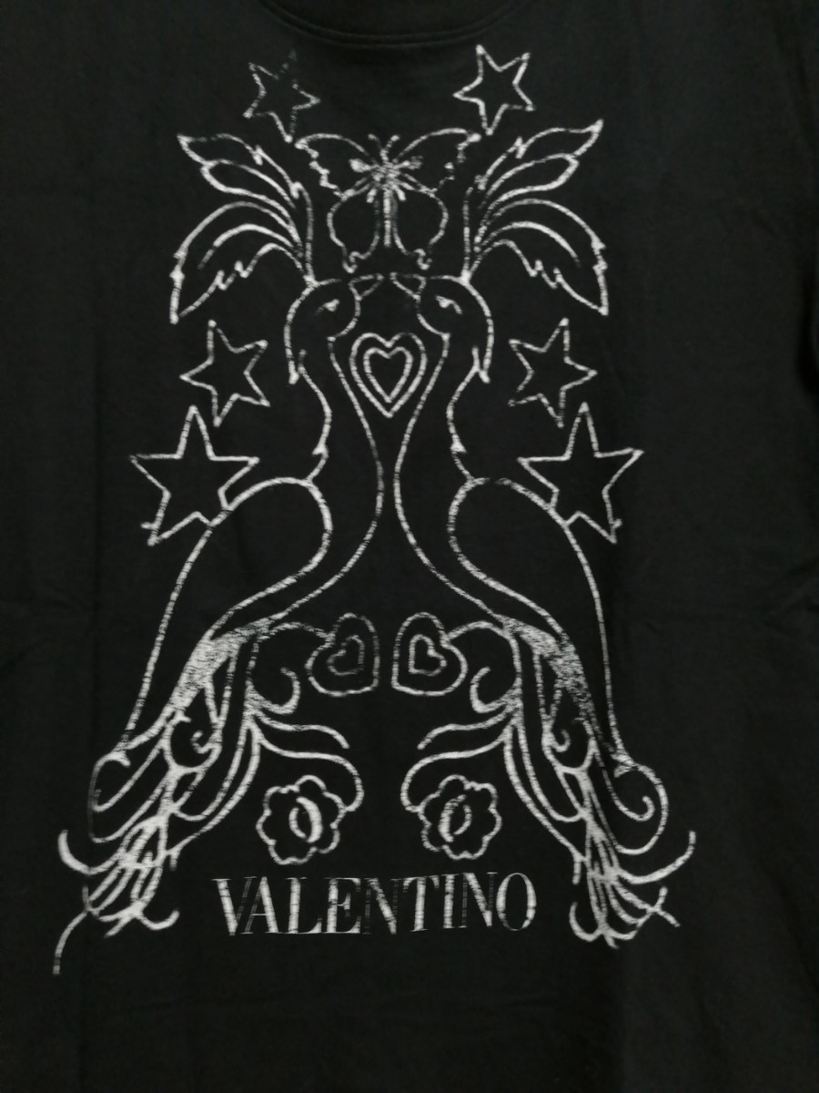 ジャイアントヴァレンティノロゴ芸術的アートデザイン最高傑作入手不可漆黒に白く光り輝くようなブラックバイカラーTシャツ