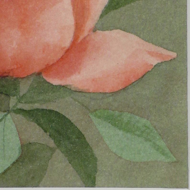 藤井勉 「バラ」 額装 清楚にして愛らしく咲き誇る、紅薔薇一輪、小品