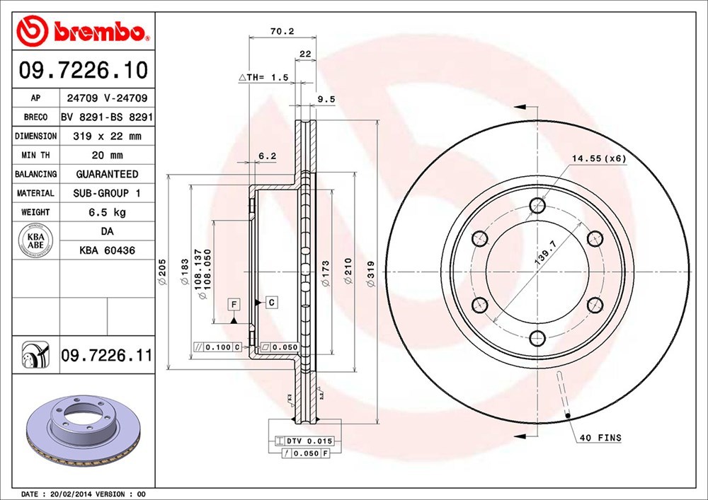 brembo ブレンボ ブレーキローター フロント用 ハイラックスサーフ VZN185W RZN180W H7.11～H14.11_画像3