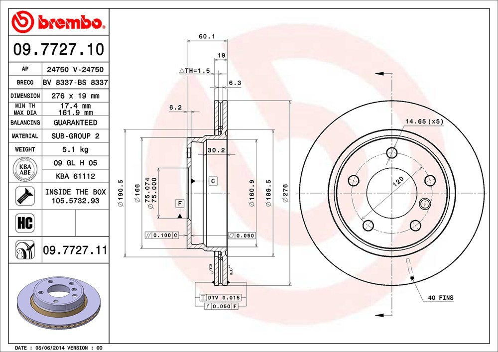 brembo ブレンボ ブレーキローター リア用 BMW 3シリーズ (E36) CD28 H7～H11 328i セダン&クーペ ベンチディスク_画像3