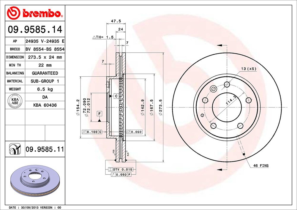 brembo ブレンボ ブレーキローター フロント用 アテンザスポーツワゴン GY3W H17.5～H20.1 FF 23Z 18インチホイール_画像3