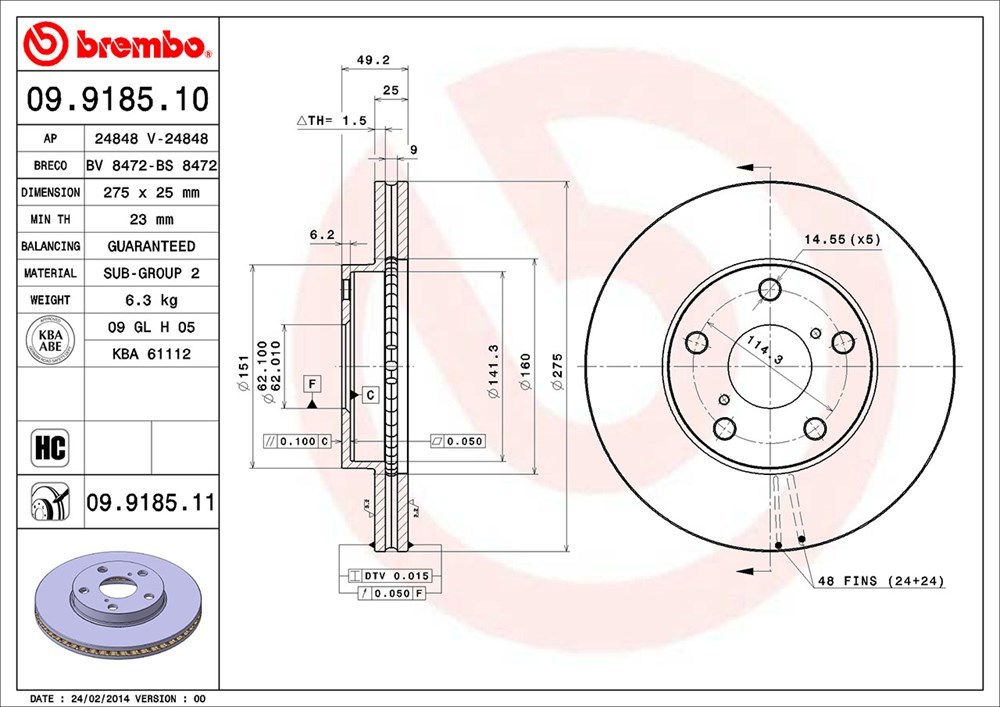brembo ブレンボ ブレーキローター フロント用 クラウン GS171 JKS175 H11.9～H15.12_画像3
