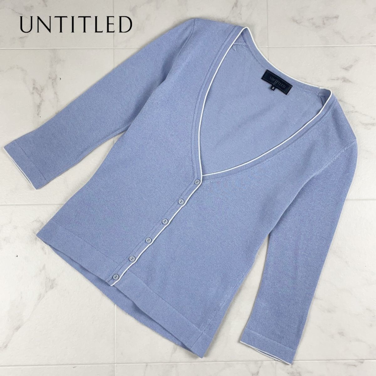  beautiful goods UNTITLED Untitled 7 minute sleeve knitted cardigan V neck tops lady's light blue light blue size 2*GC492