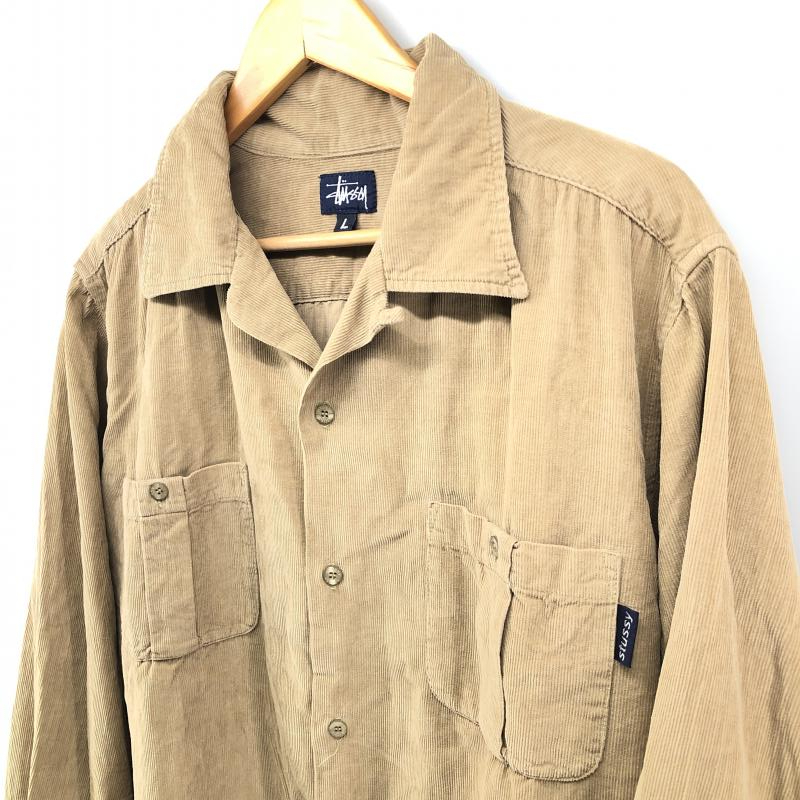 中古】STUSSY 紺タグ 90s USA製 コーデュロイシャツ ベージュ サイズL
