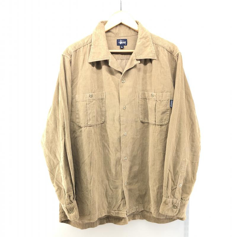 中古】STUSSY 紺タグ 90s USA製 コーデュロイシャツ ベージュ サイズL