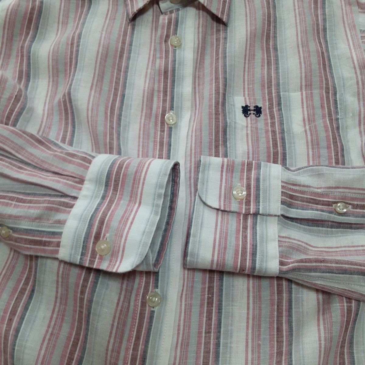 マックレガー　シャツ　ロングスリーブ　長袖　ストライプ　麻100％　 長袖シャツ　 ボタンダウンシャツ　 メンズシャツ