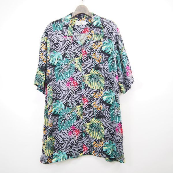 ハイサーフ High Surf リーフ総柄 レーヨンアロハシャツ オープンカラーシャツ(2XL)ブラックの画像1