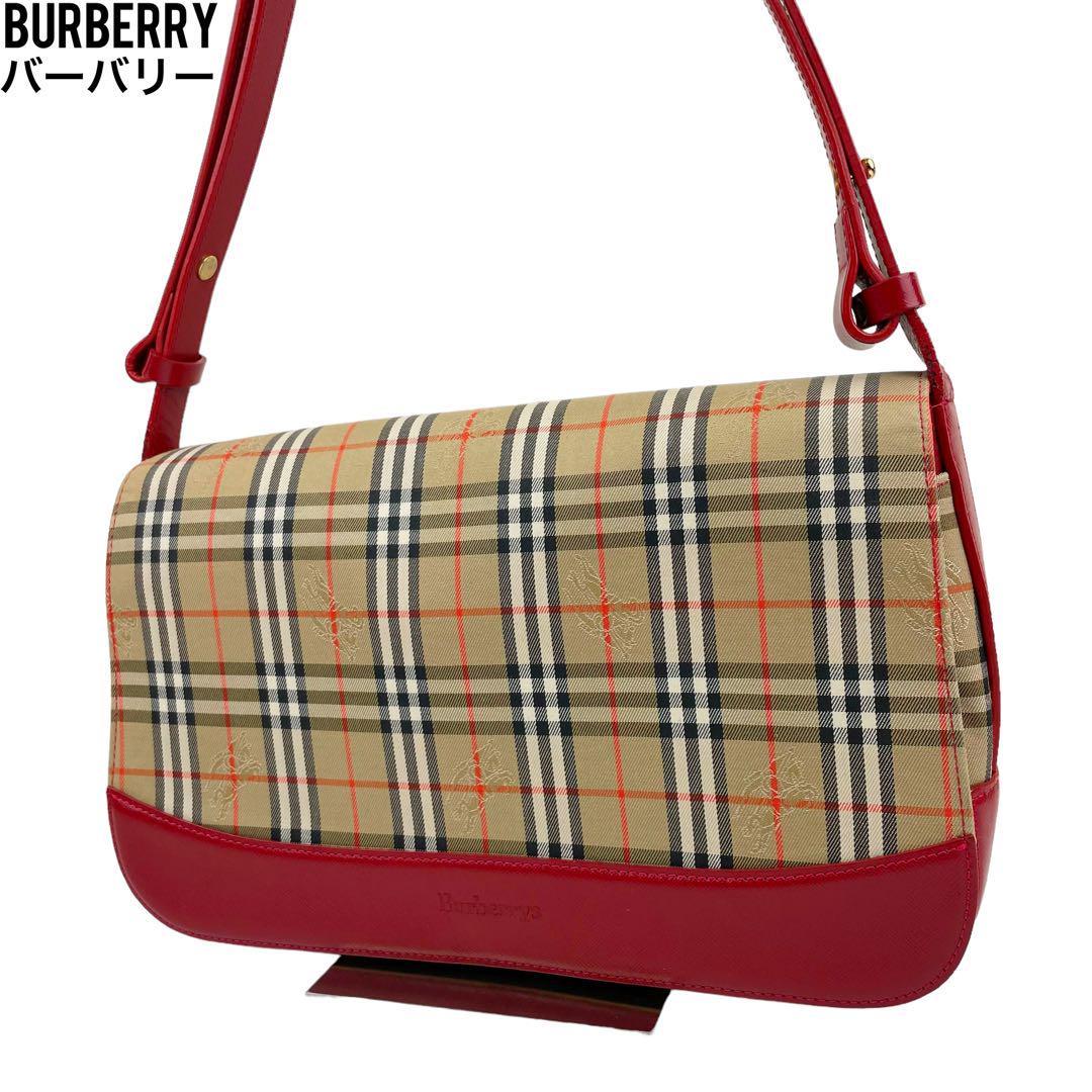 良品 Burberry バーバリー ショルダーバッグ ノバチェック キャンバス -