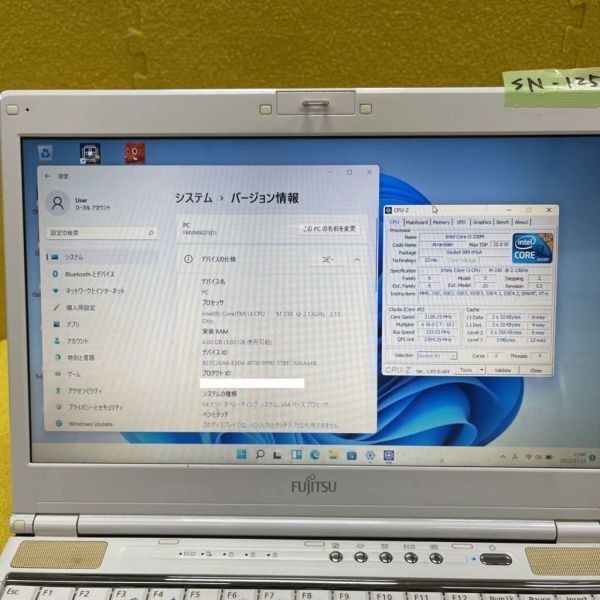 SN-125 激安 Windows11 Windows10変更可 ノートPC FUJITSU FMVMGG73D1 Corei3 メモリ4GB HDD 320GB webカメラ非搭載 Office 中古_画像2