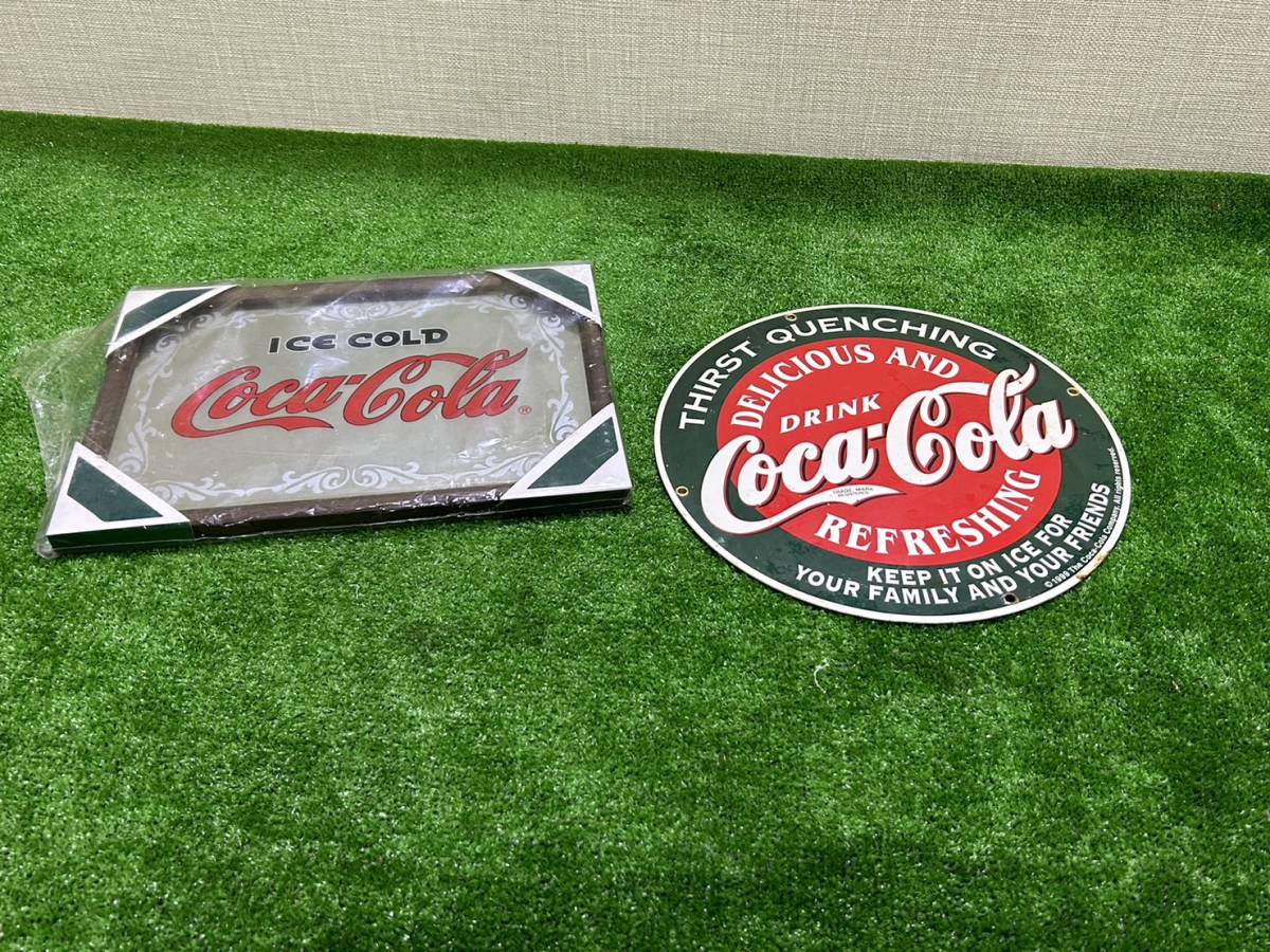 （S744) COCA-COLA コカ・コーラ パブミラー コカコーラ 壁掛け 鏡 アメリカン 雑貨 看板 長期保管品 現状品　未開封　セット_画像1