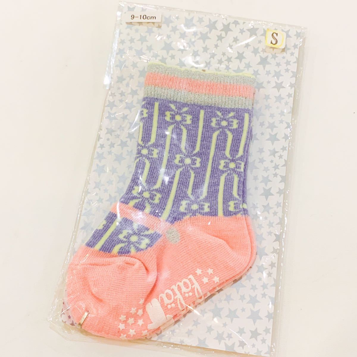 [ new goods unused ]fafafefe socks socks lavender purple pink ribbon american .. lovely baby S size 9cm~10cm