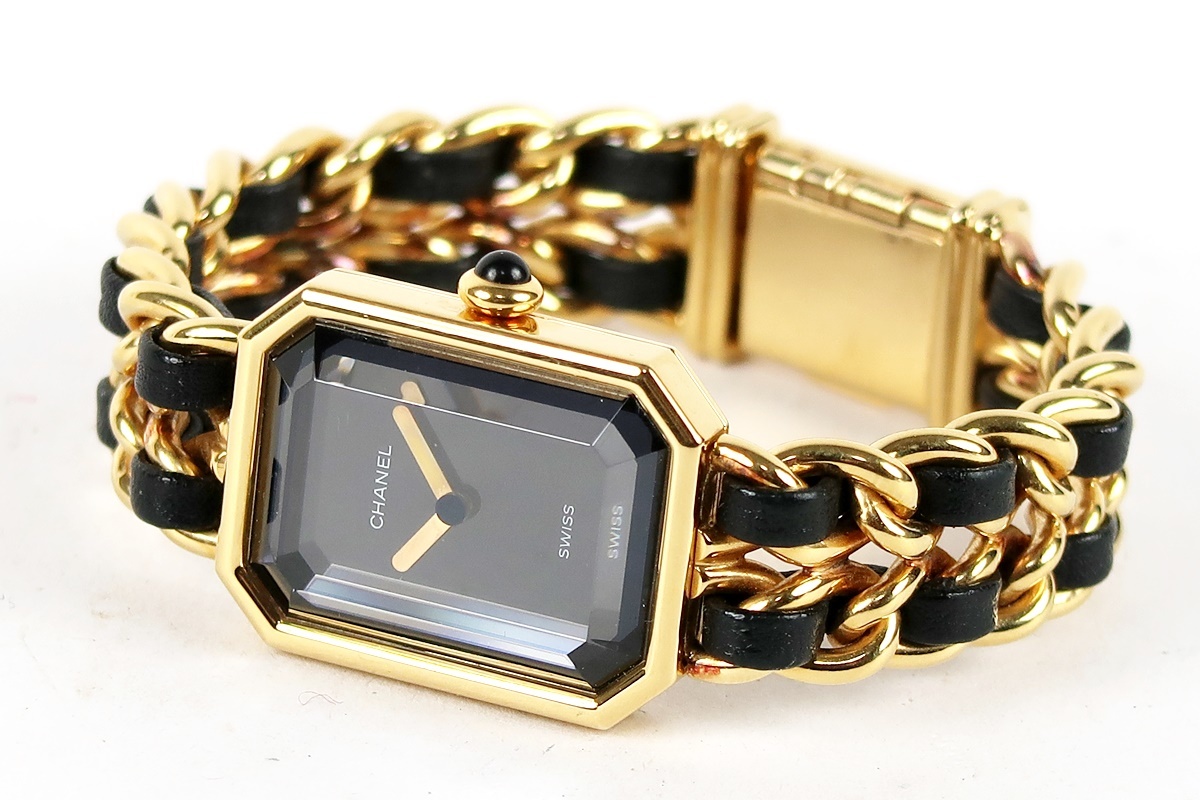 【美品】CHANEL シャネル プルミエール Sサイズ ブランド腕時計 レディース ゴールド×ブラック 動作確認済み【NL26】