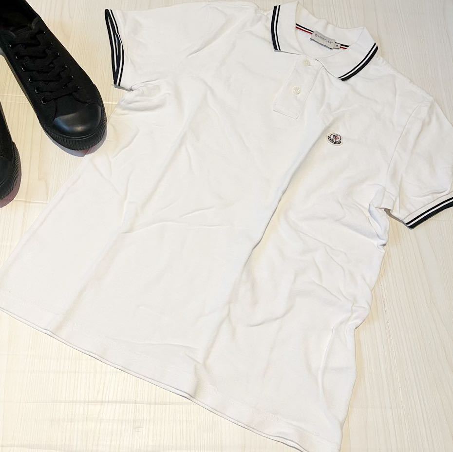 美品 MONCLER モンクレール ポロシャツ M ホワイト 白 半袖 ゴルフ