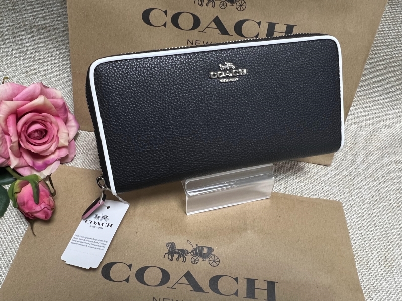 コーチ COACH 長財布 財布 ロング ウォレット ラウンドファスナー バイカラー 黒 白 プレゼント 贈り物 ギフト 未使用品B167 F12585
