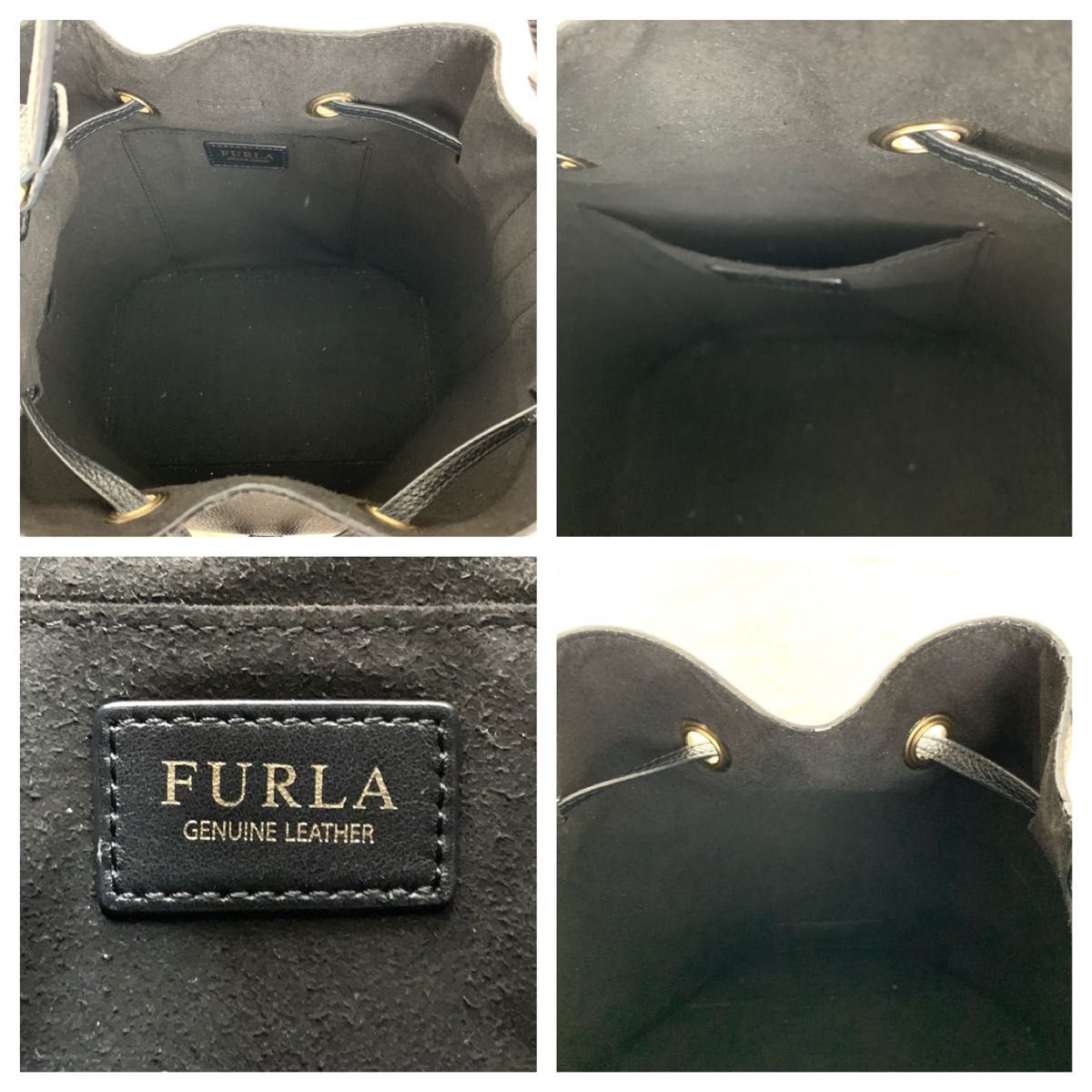 美品★フルラ FURLA コスタンザ 巾着 ショルダーバッグ 2way ブラック 黒 レザー シボ革 ハンドバッグ トートバッグ