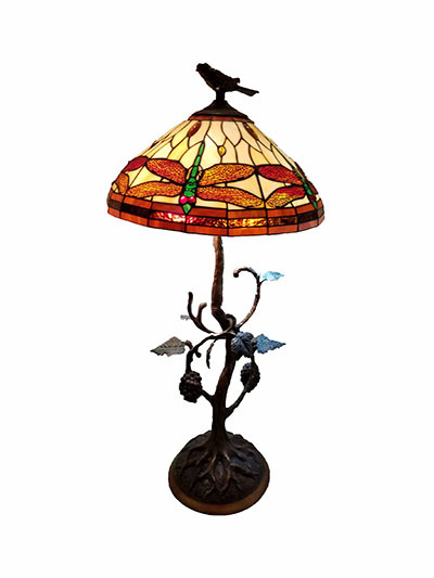 ■ステンドグラス ランプ[ トンボ柄 ] テーブル フロアスタンド 照明■ h103cm 小鳥 のっぽな 照明 №3581■_径約46cm ×　高さ約103cm