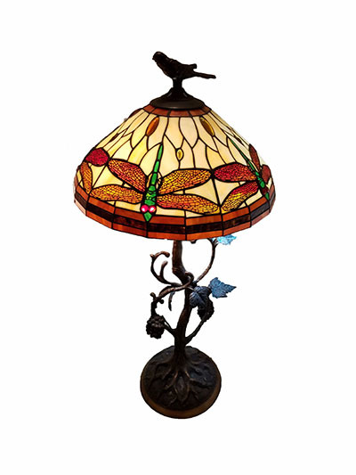 ■ステンドグラス ランプ[ トンボ柄 ] テーブル フロアスタンド 照明■ h103cm 小鳥 のっぽな 照明 №3581■_画像2