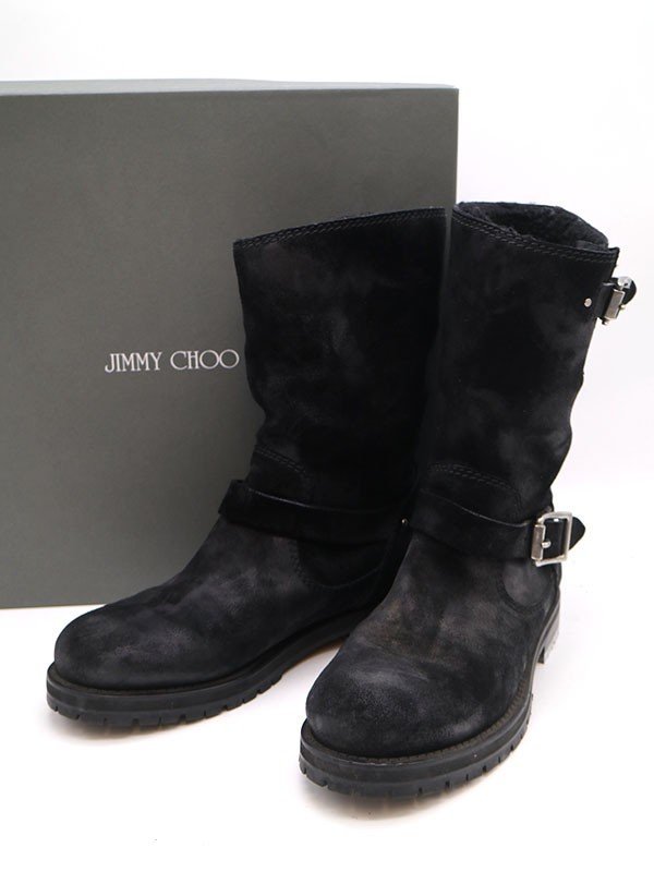 JIMMY CHOO ジミー チュウ YORK ボア デストロイレザーエンジニアブーツ ブラック 40 1/2 IT3W7GAFKRQV_画像1