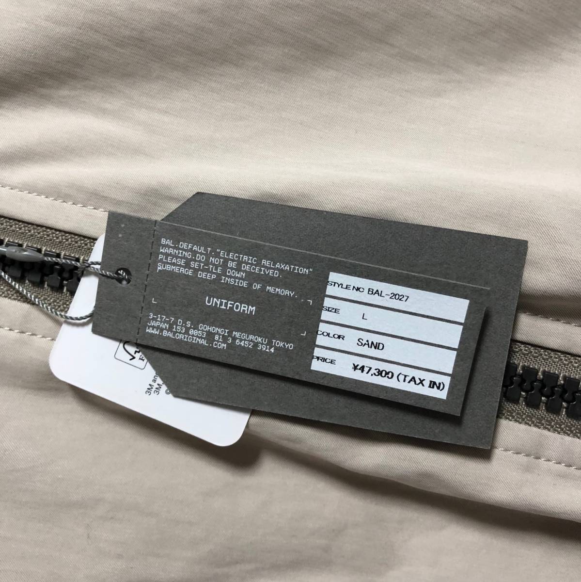 早い者勝ち ZIP BAL 新品 定価47300円 SLEEVE SAND L バル BAL-2027
