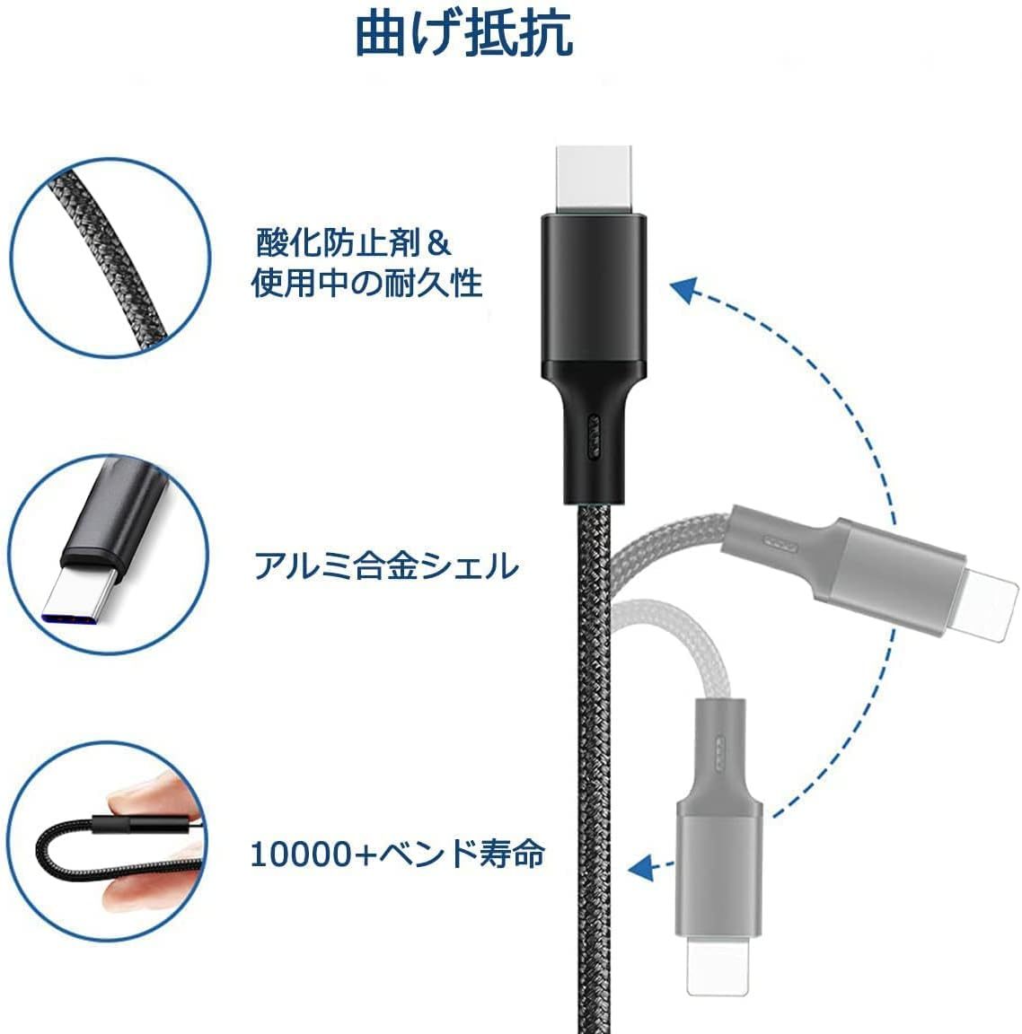 【送料無料】充電ケーブル 3in1 USBケーブル Lightning Micro USB Type-C 同時給電可能 1.2m ライトニング タイプC（新品・未使用）_画像3