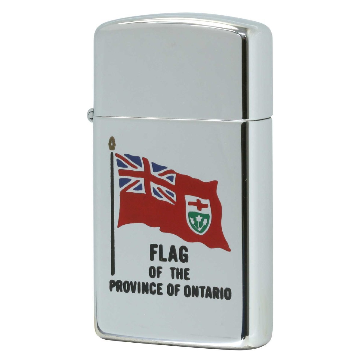 絶版/ヴィンテージ Zippo ジッポー 中古 1992年製造カナダ製造 州の紋章シリーズ FLAG ONTARIO オンタリオ州 鏡面 スリム [N]未使用・新品_画像1