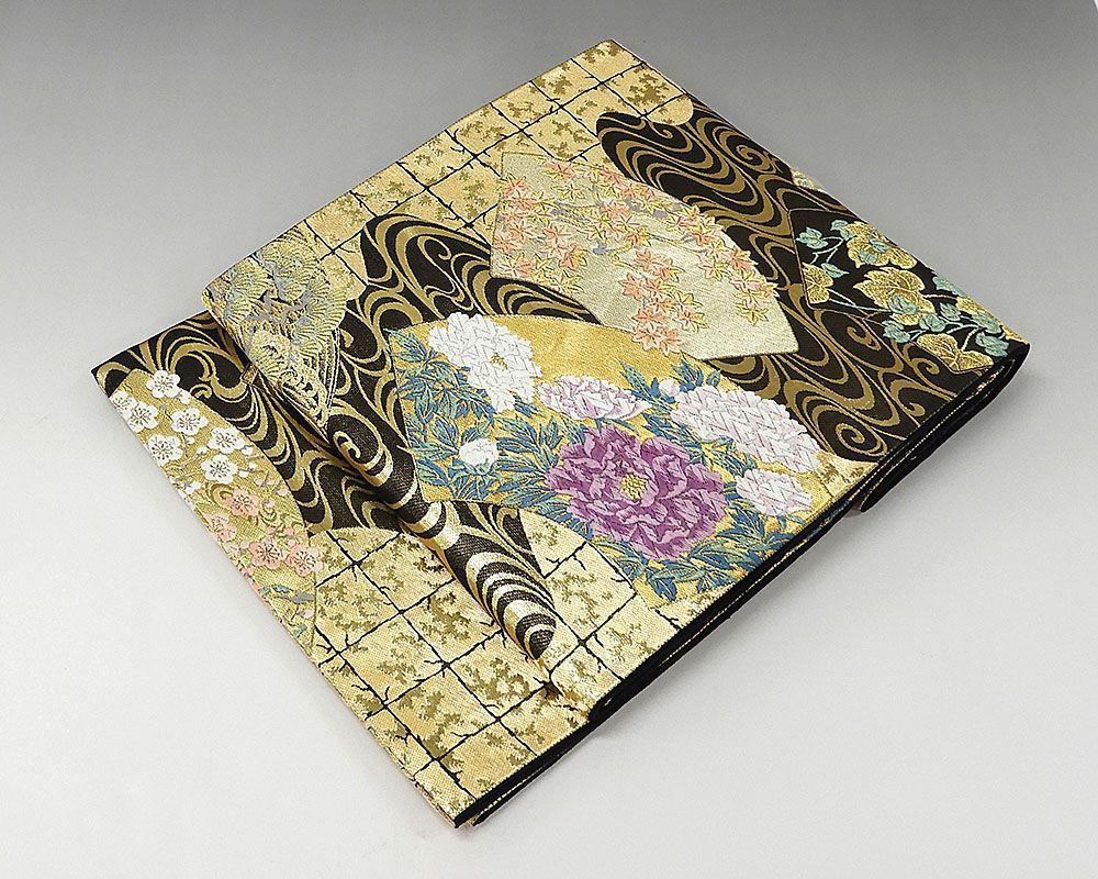 雑誌で紹介された じゅらく帝王紫 正絹 袋帯 流水扇面四季花模様 g0324 リサイクル 良品 袋帯 仕立て上がり 雑誌で紹介された じゅらく帝王紫 正絹 袋帯 流水扇面四季花模様 g0324 リサイクル 良品 袋帯 仕立て上がり